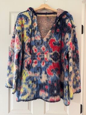 Anthropologie Multicolor Fuzzy V-Neck Hoodie Sweater